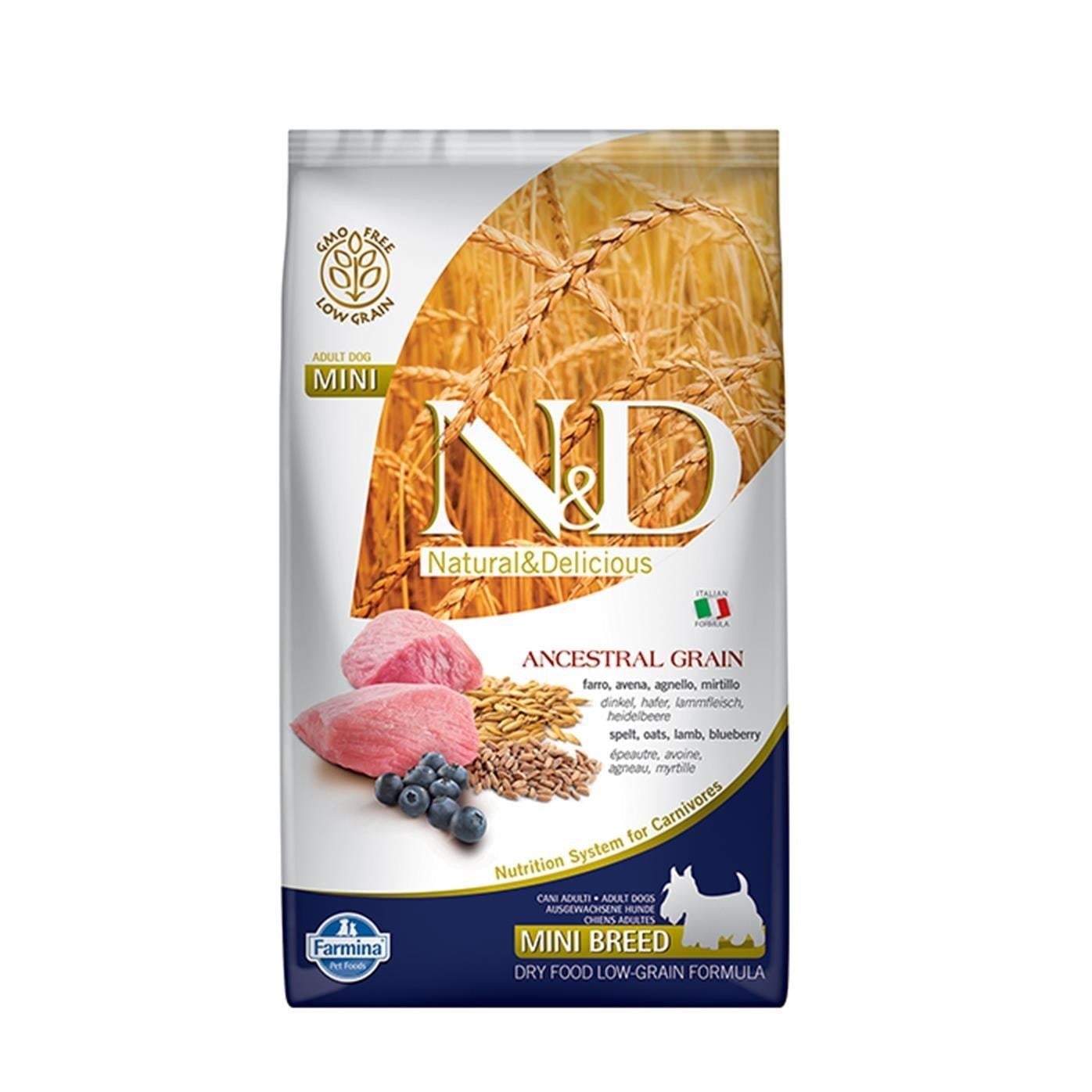 N&D Ancestral Grain Kuzu Etli ve Yaban Mersinli Küçük Irk Ata Tahıllı Yetişkin Köpek Maması 2,5 Kg