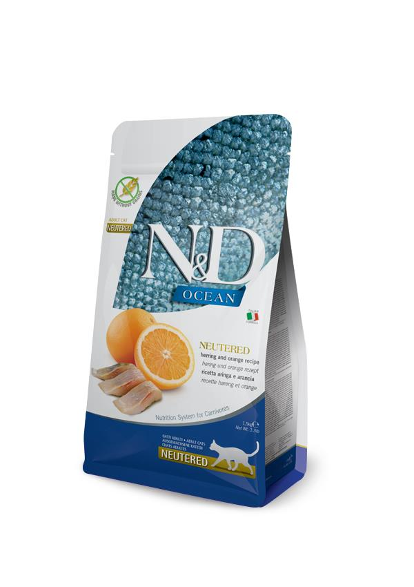 N&D Ocean Ringa Balıklı ve Portakallı Tahılsız Kısırlaştırılmış Kedi Maması 5 Kg
