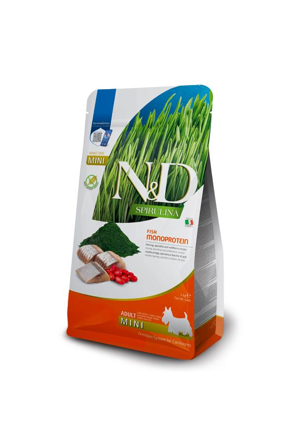 N&D Spirulina Ringa Balıklı Tahılsız Mini Irk Yetişkin Köpek Maması 2 Kg