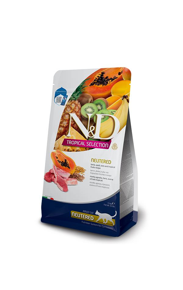 N&D Tropical Selection Kuzu Etli ve Tropikal Meyveli Kısırlaştırılmış Kedi Maması 1,5 Kg