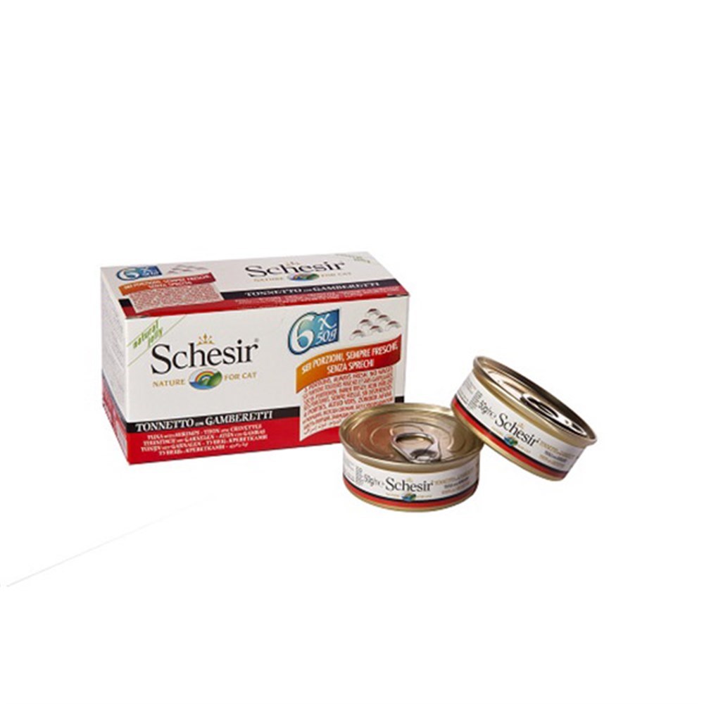 Schesir Ton Balıklı & Karidesli Konserve Kedi Maması 50 Gr (6 adet)