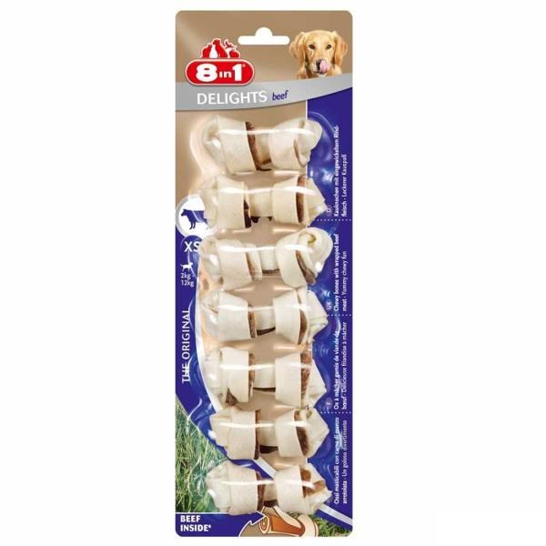 8in1 Delights Bones Ağız Bakımı için Düğümlü Sığır Etli Köpek Kemiği (7'li) XS 84gr