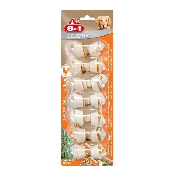 8in1 Delights Bones Ağız Bakımı için Tavuklu Düğümlü Köpek Kemiği (7'li) XS 84gr