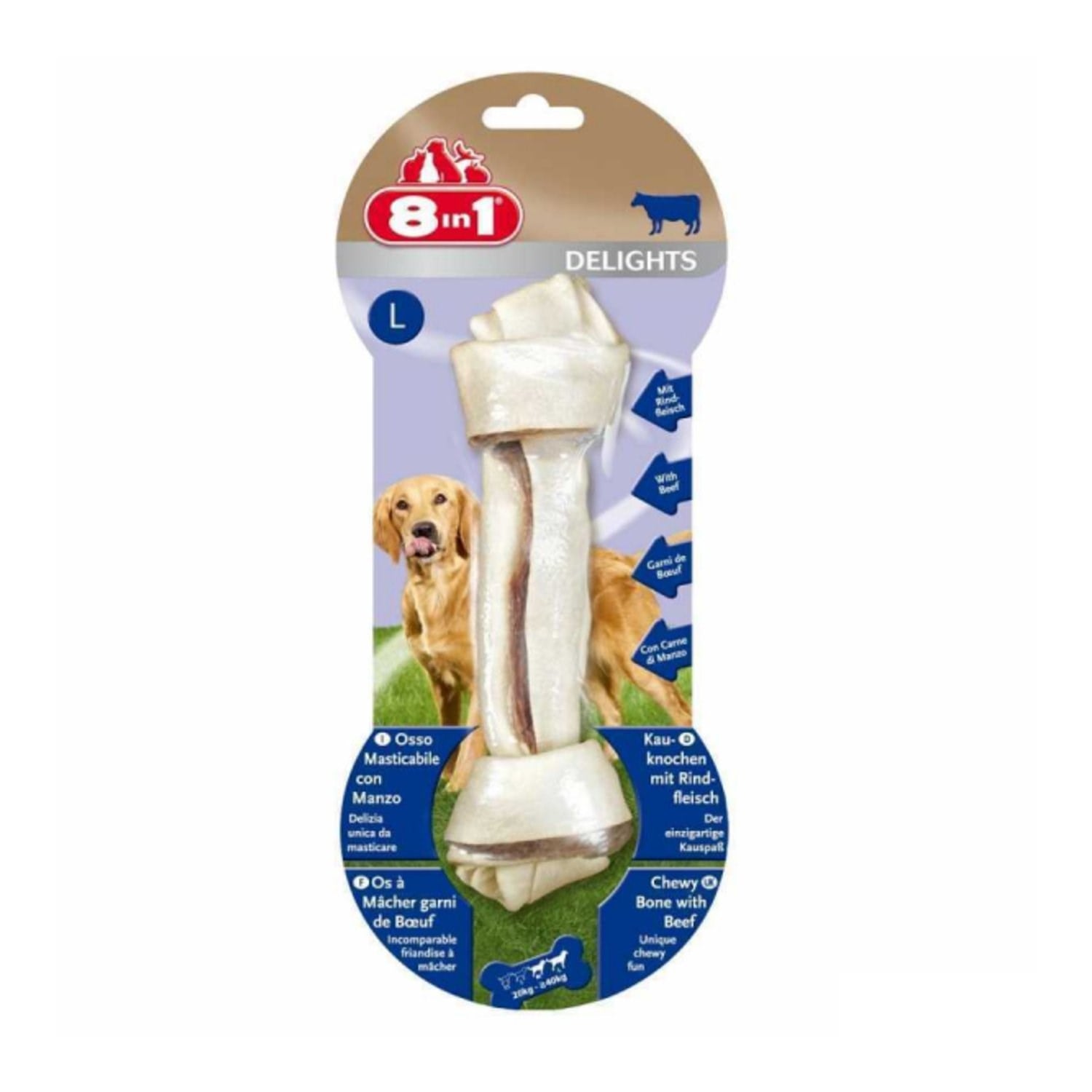8in1 Delights Bones Biftekli Düğümlü Tartar Önleyici Köpek Kemiği 85gr 18cm L