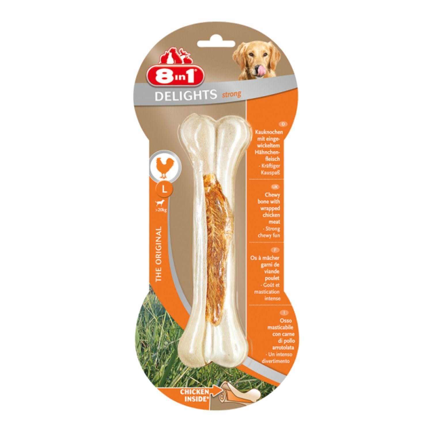 8in1 Delights Büyük Irk Köpekler İçin Tavuk Etli Sert Çiğneme Kemiği L