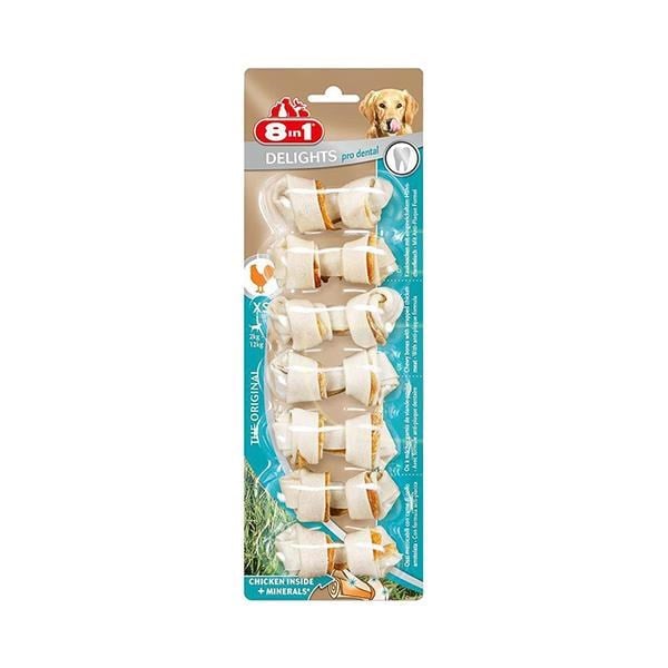 8in1 Delights Pro Dental Diş Sağlığı için Tavuk Etli Düğümlü Köpek Kemiği (7'li) 84gr XS