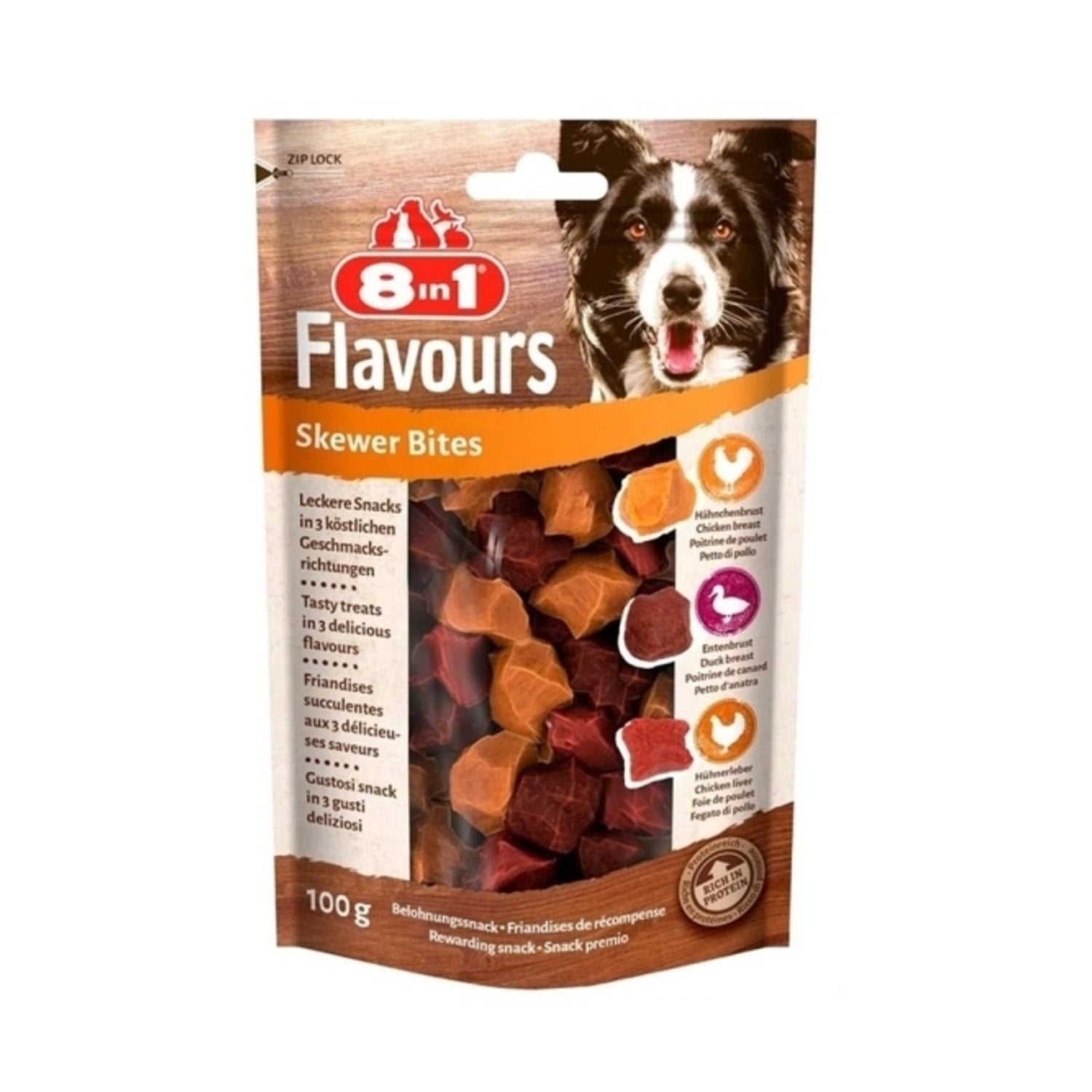 8in1 Flavours Skewer Bites Kuşbaşı Dilimli Çiğneme Köpek Ödülü 100gr