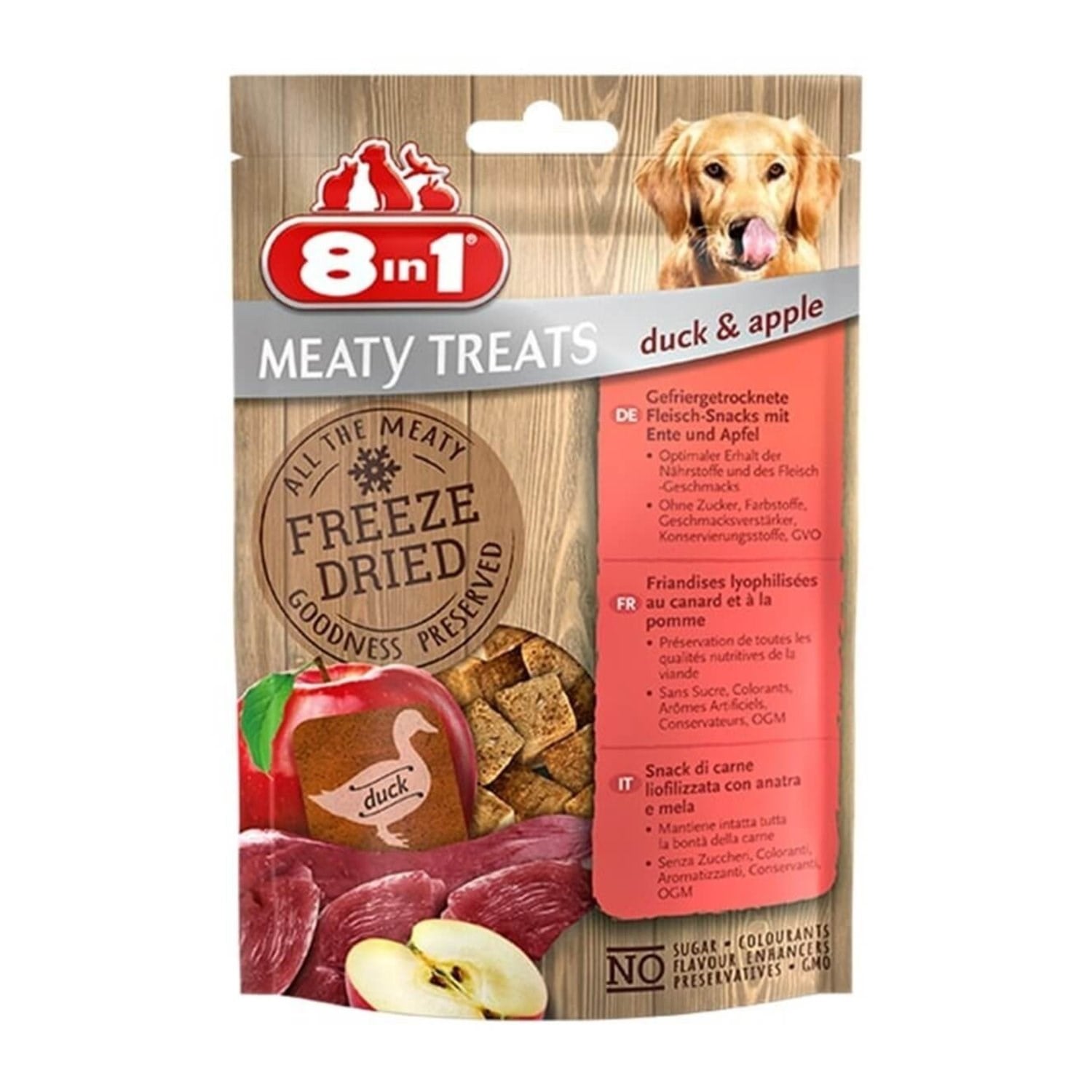 8in1 Freeze Doğal Ördekli ve Elmalı Köpek Ödülü 50gr
