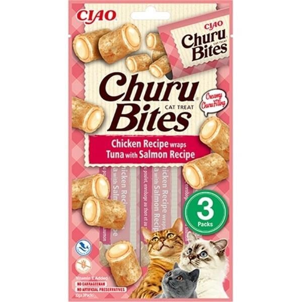 CIAO Churu Bites Tavuk Sargılı Ton Balıklı ve Somonlu Kedi Ödül Maması 10gr (3'lü)