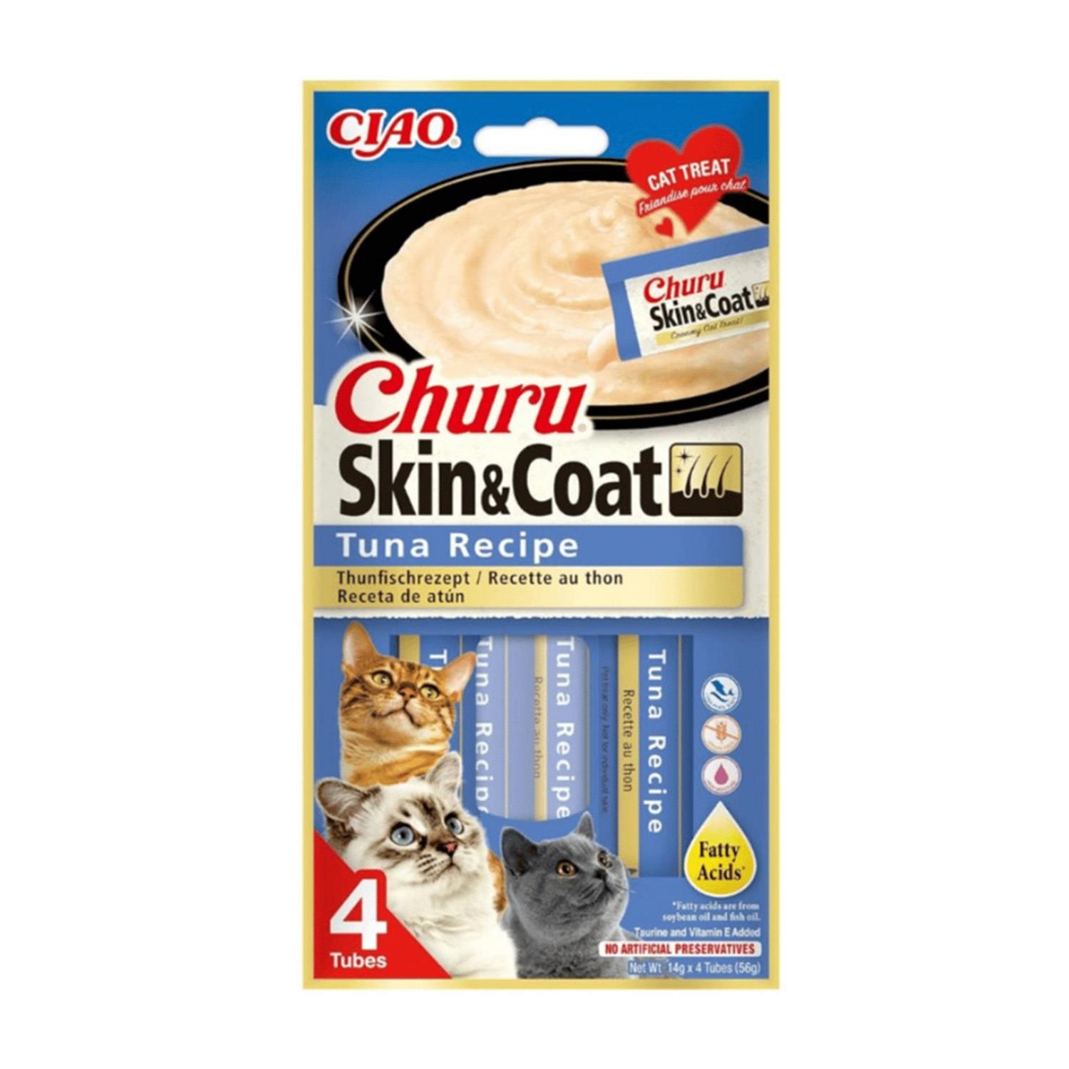 CIAO Churu Cream Cilt ve Tüy Sağlığı Destekleyici Ton Balıklı Sıvı Kedi Ödül Maması 14 Gr (4'lü)