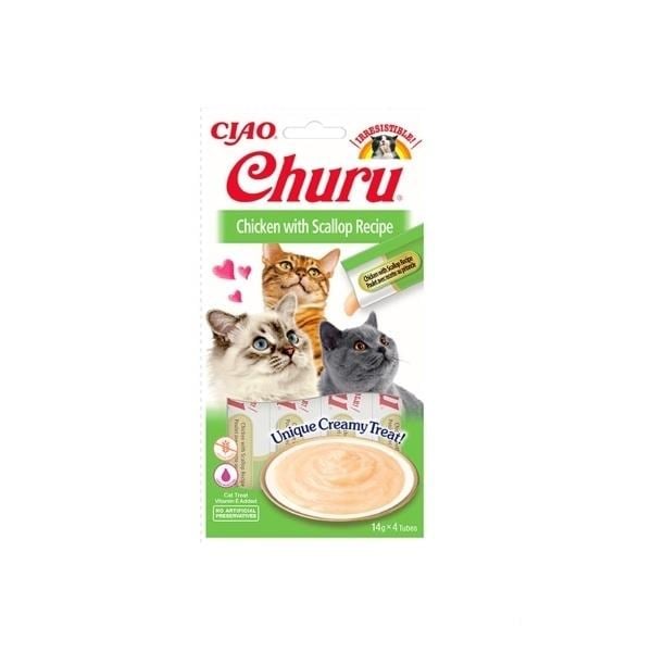 CIAO Churu Cream Tavuklu ve Deniz Taraklı Krema Kedi Ödül Maması 14 Gr (4'lü)