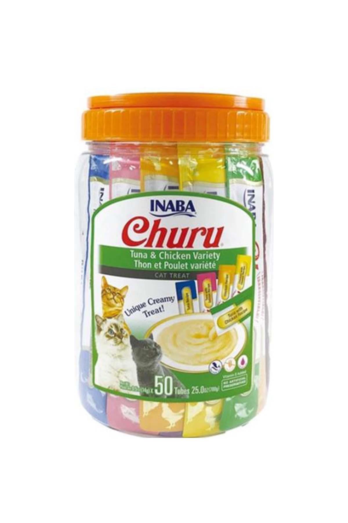 CIAO Churu Cream Ton Balıklı ve Tavuklu Sıvı Kedi Ödül Maması 14gr (50'li)+Saklama Kabı HEDİYE!