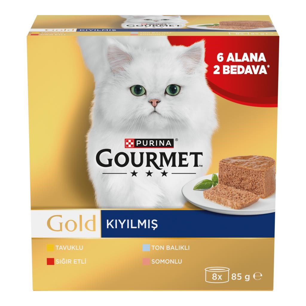 Gourmet Gold Kıyılmış Karışık Çeşitli Yetişkin Kedi Konservesi 8x85 Gr (8 AL 6 ÖDE)