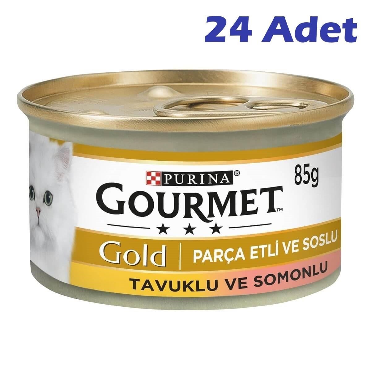 Gourmet Gold Parça Etli ve Soslu Somon & Tavuk Konserve Kedi Maması 85 Gr (24 Adet)