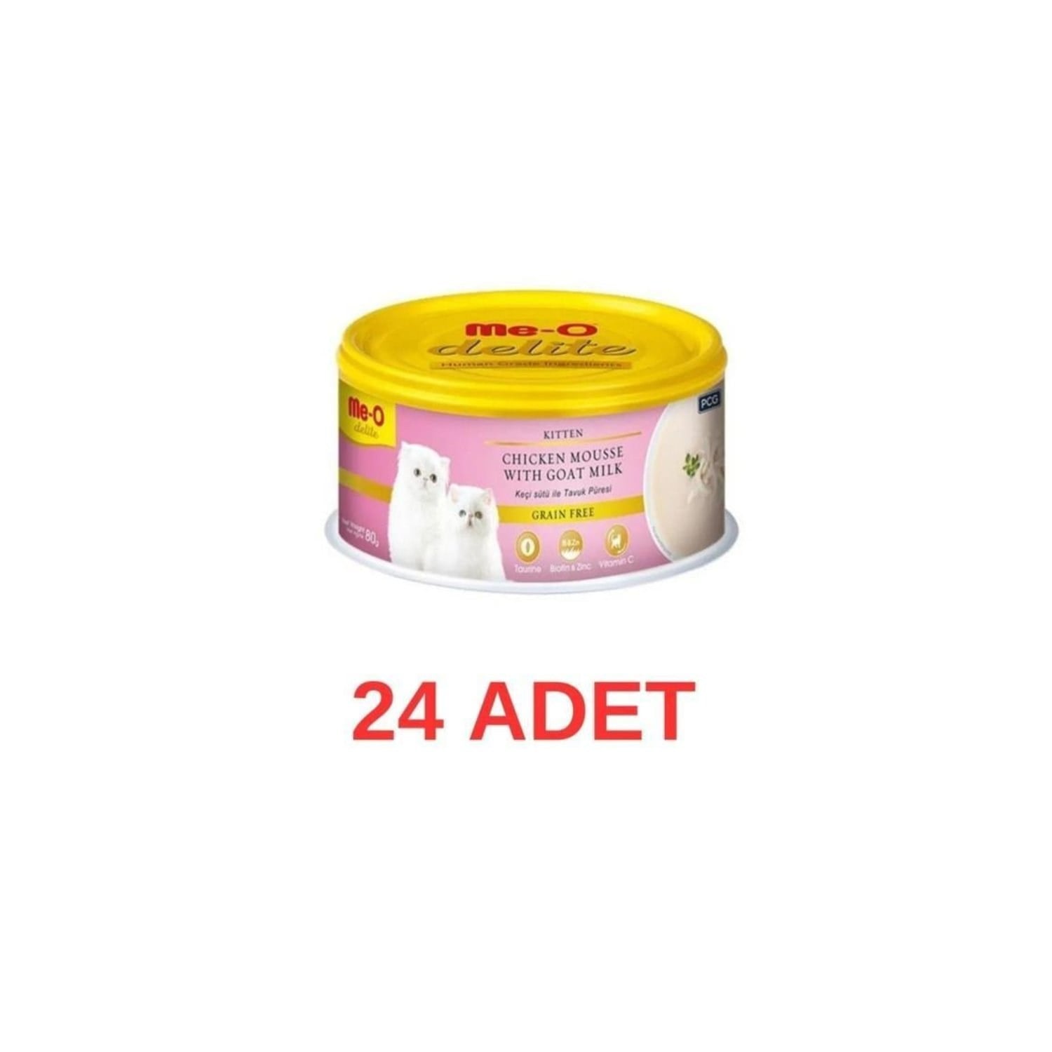 Me-O Tahılsız Kıyılmış Tavuklu ve Keçi Sütlü Yavru Kedi Konservesi 80 gr x 24 Adet