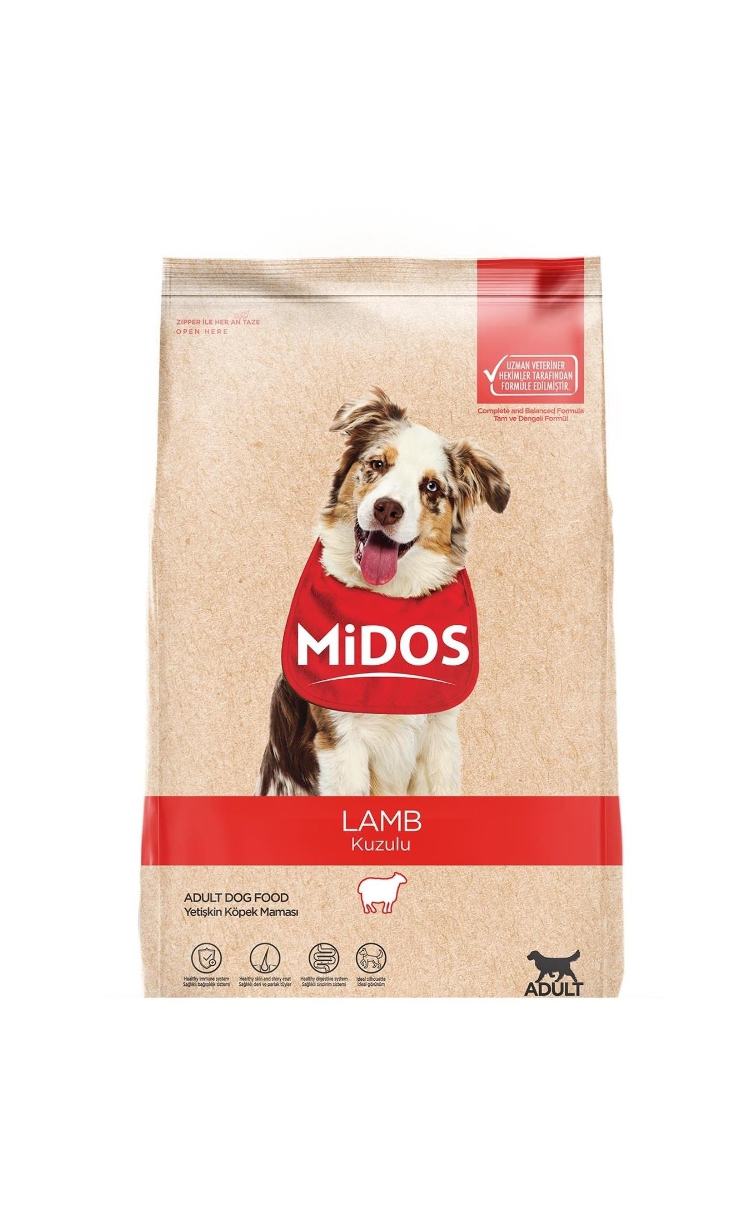 Midos Kuzu Etli ve Pirinçli Yetişkin Köpek Maması 3 Kg