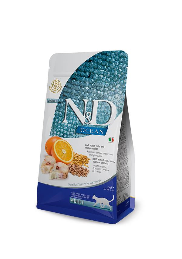 N&D Ocean Morina Balıklı ve Portakallı Ata Tahıllı Yetişkin Kedi Maması 5 Kg