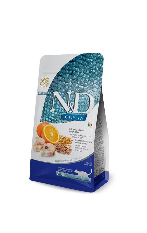 N&D Ocean Morina Balıklı ve Portakallı Ata Tahıllı Yetişkin Kedi Maması 300 Gr