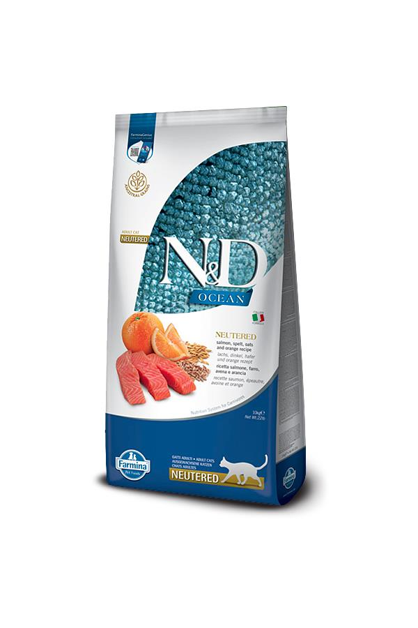 N&D Ocean Somonlu ve Portakallı Ata Tahıllı Kısırlaştırılmış Kedi Maması 10 Kg