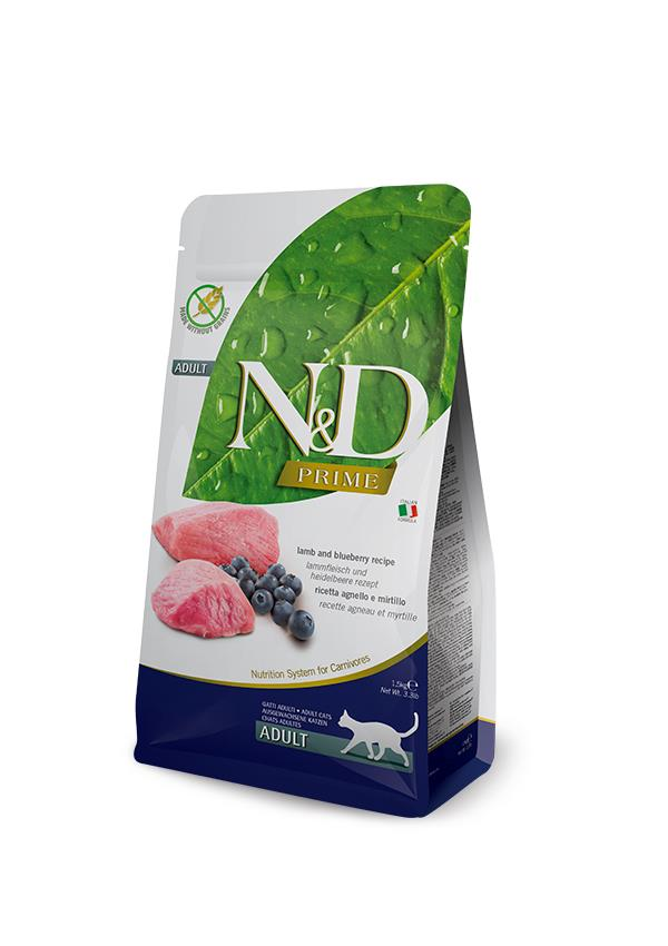 N&D Prime Kuzu Etli ve Yaban Mersinli Tahılsız Yetişkin Kedi Maması 1,5 Kg