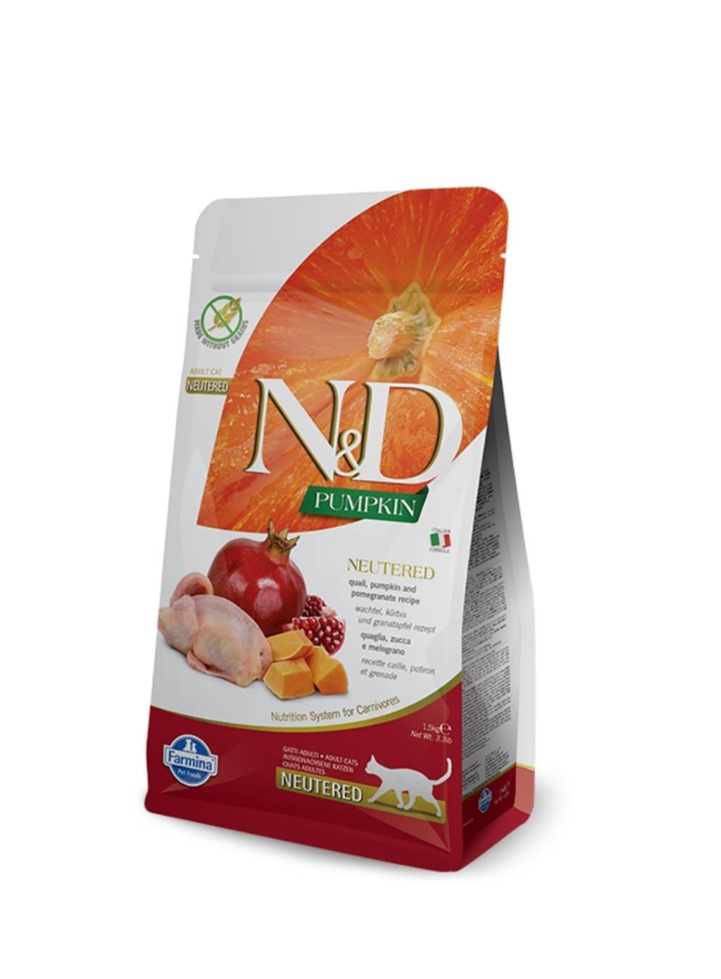 N&D Pumpkin Bıldırcın Etli Bal Kabaklı ve Narlı Tahılsız Kısırlaştırılmış Kedi Maması 1,5 Kg