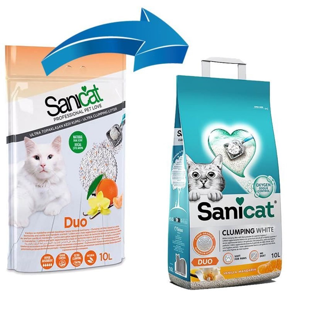 Sanicat Duo Vanilya ve Mandalina Kokulu Topaklaşan Kedi Kumu 10 Lt