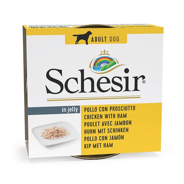 Schesir Jelly Tavuk Filetolu ve Domuzlu Jöle İçinde Yetişkin Köpek Konservesi 150 Gr