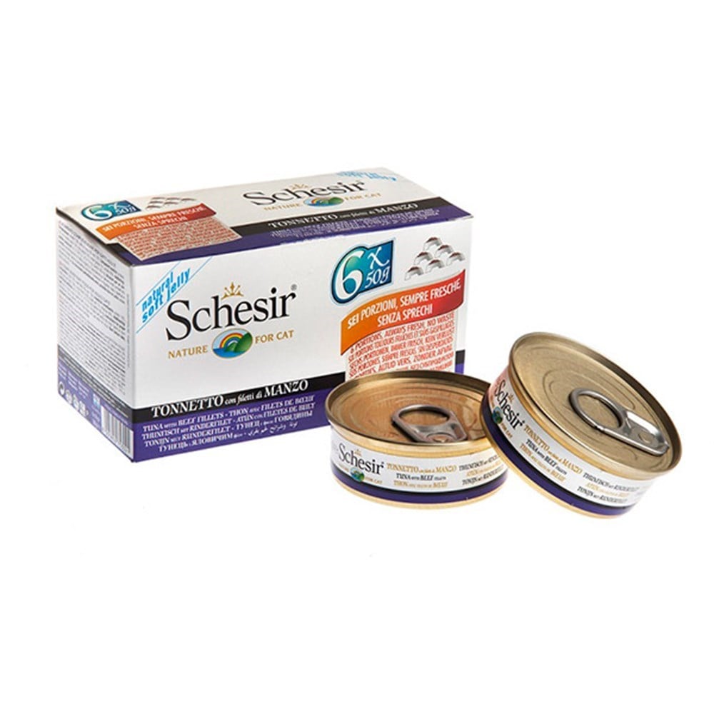 Schesir Ton Balıklı & Sığır Etli Konserve Kedi Maması 50 Gr (6 adet)