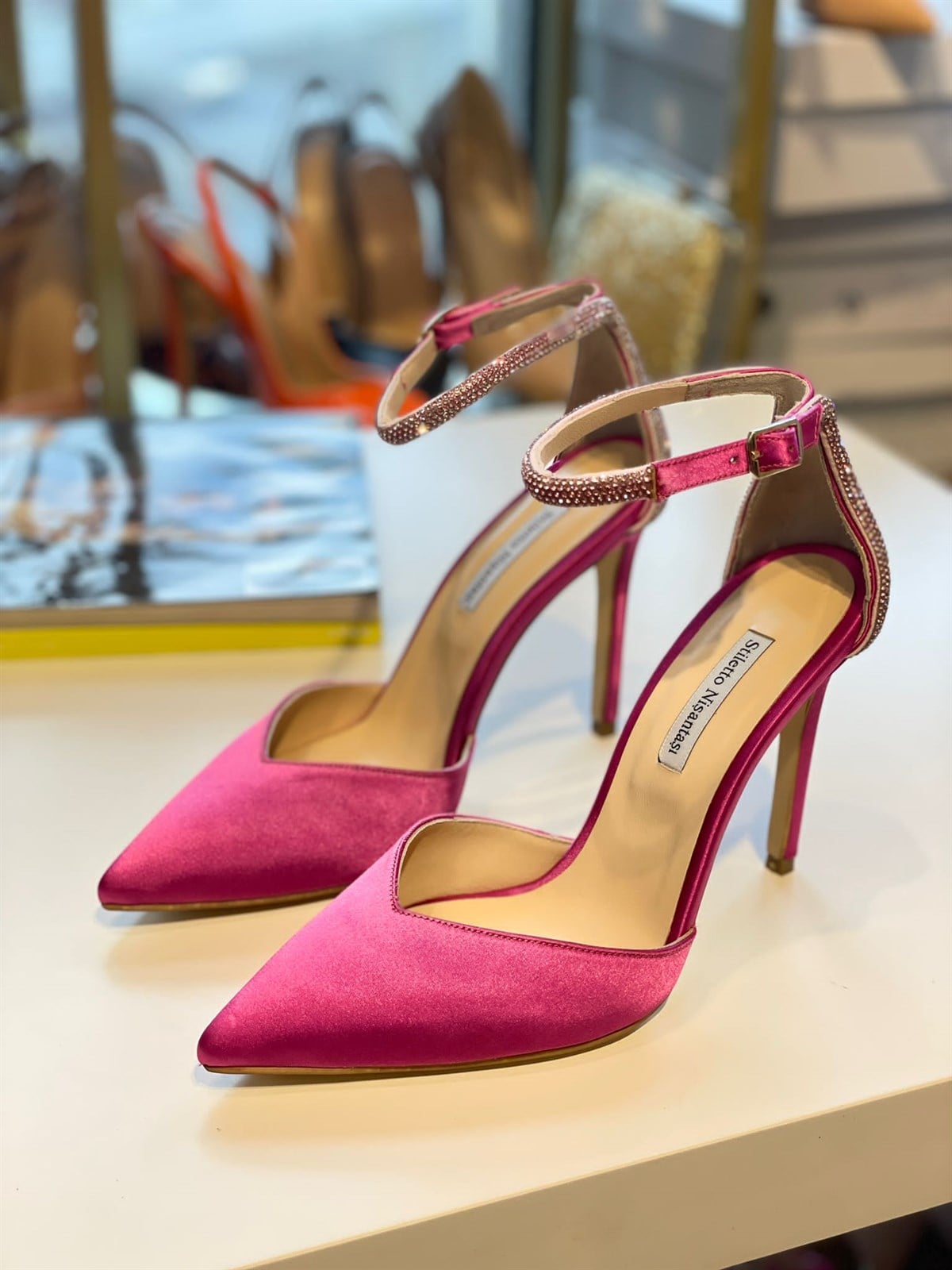 Briella Fuşya Saten 10 cm Stiletto