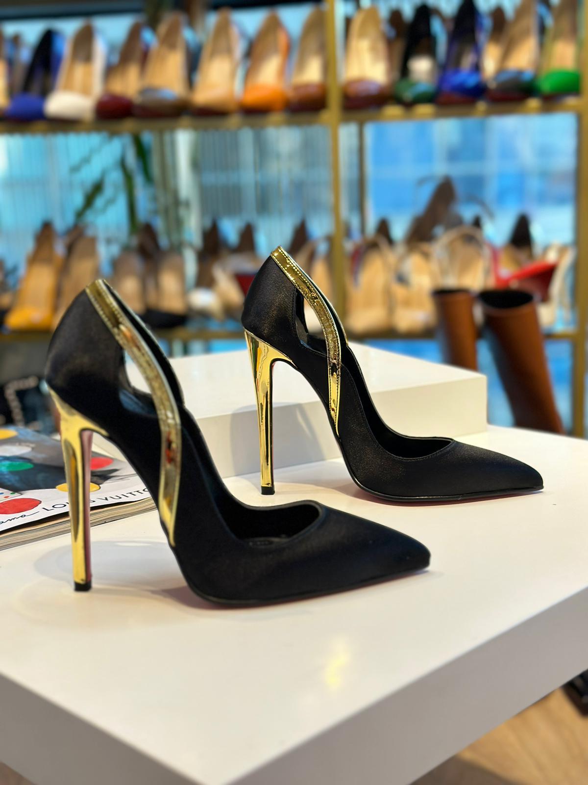 Candi Siyah Saten Gold Detay 12 cm Stiletto