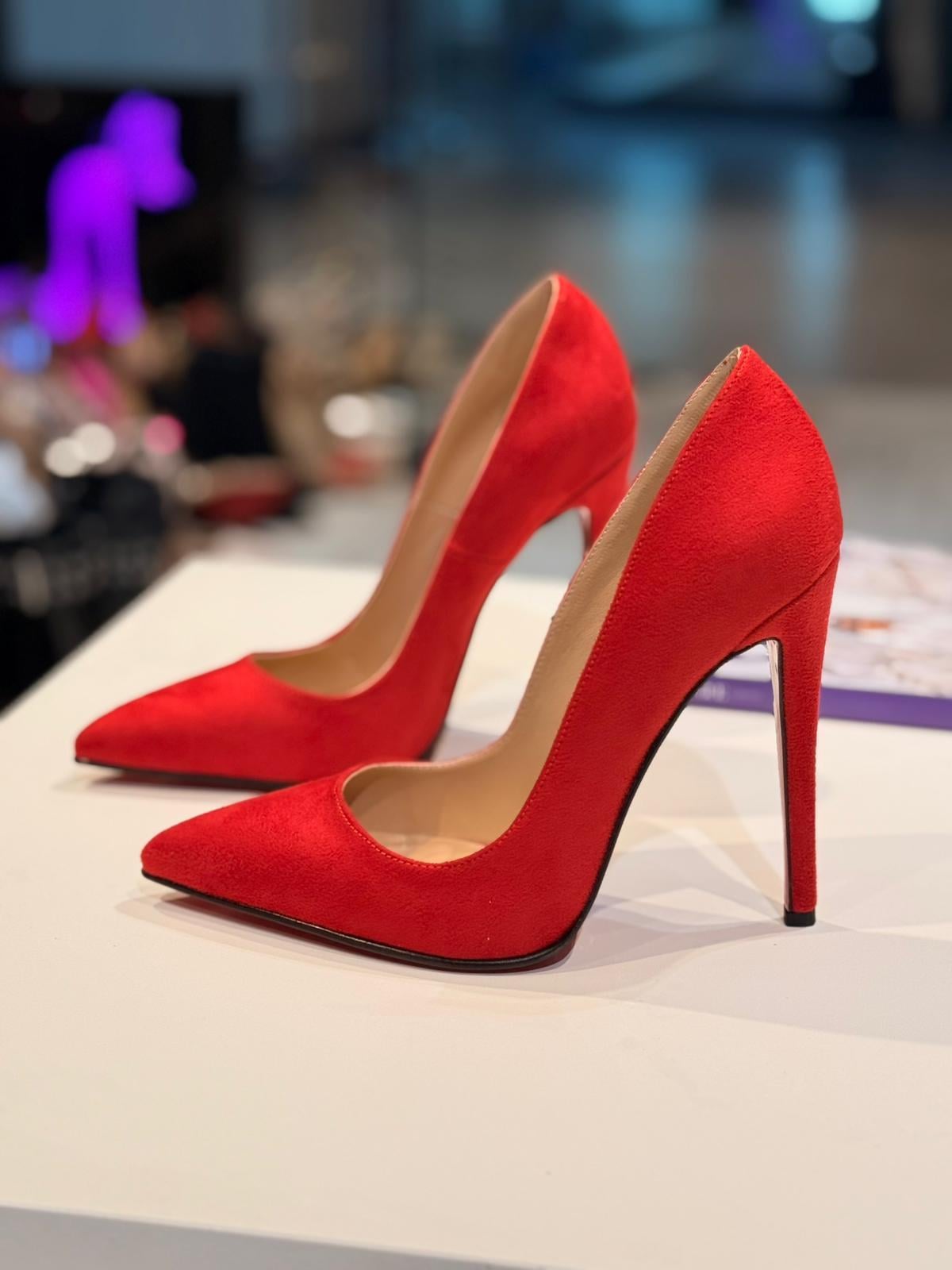 Carmine Kırmızı Süet 12 cm Stiletto 