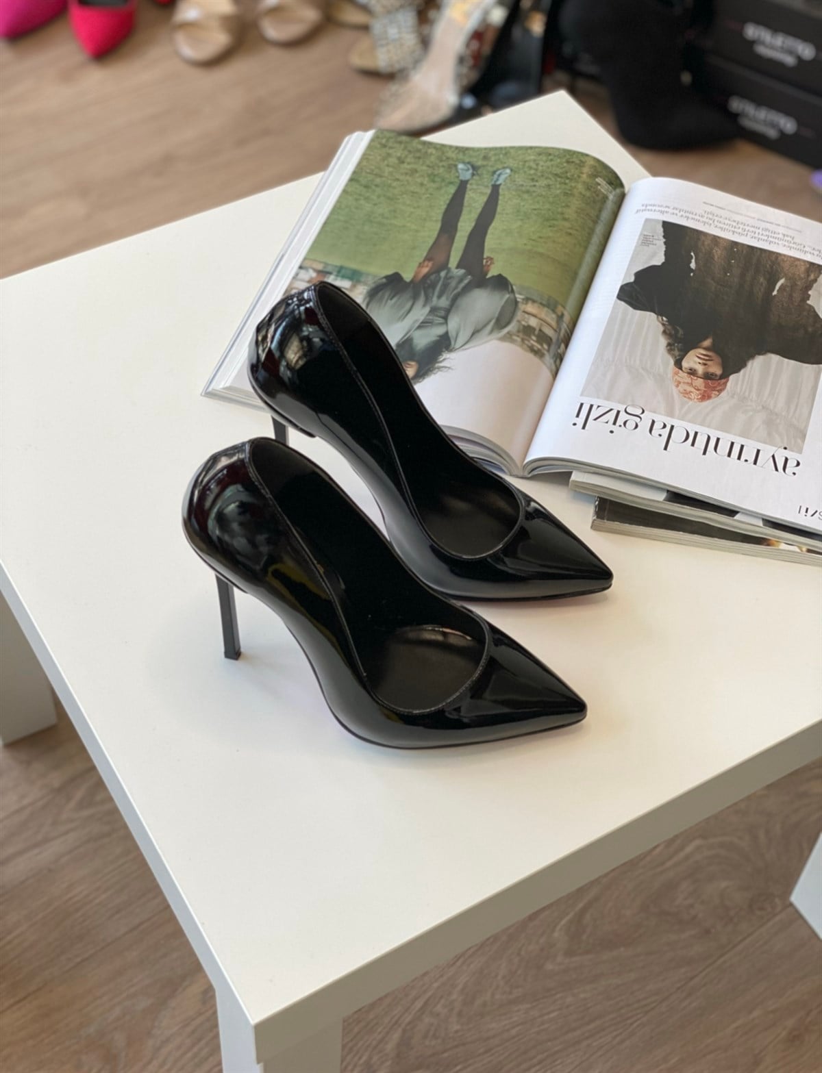 Corrine Siyah Rugan Casadei 13 cm Stiletto 