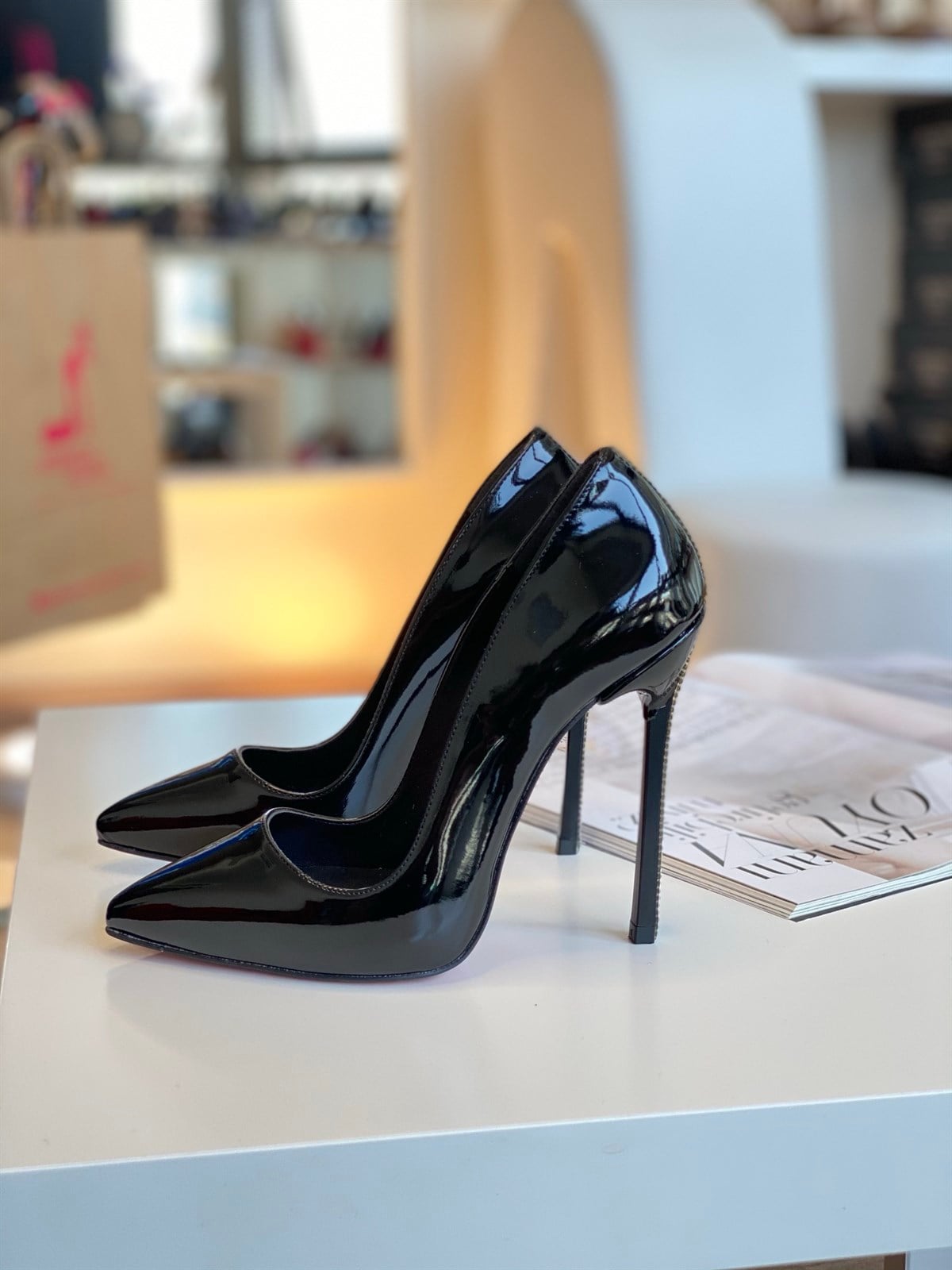 Corrine Siyah Rugan Casadei Taş Detay Stiletto 13 cm 