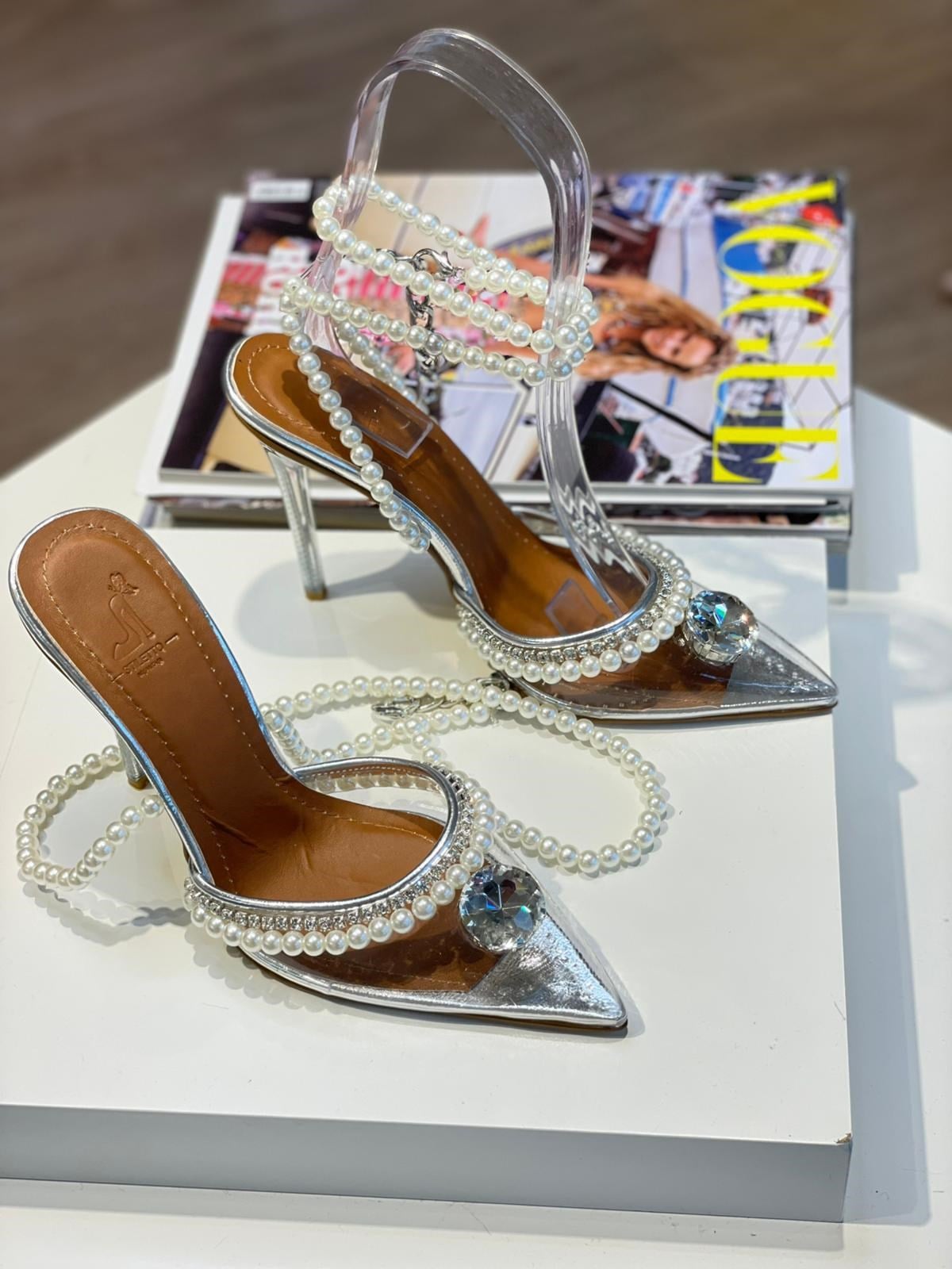 Enid Gümüş Taş İnci Detay 11 cm Stiletto 