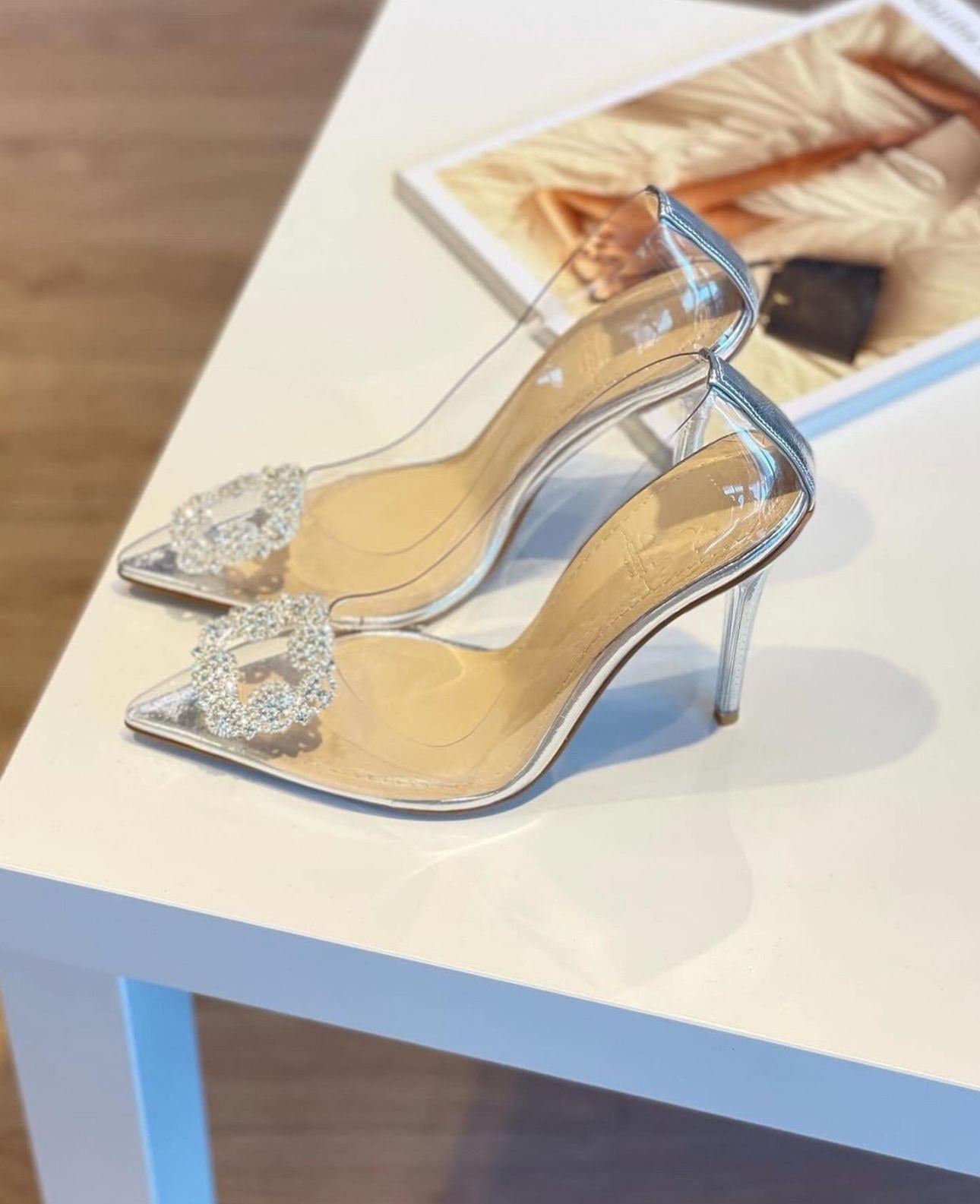 Heon Şeffaf Gümüş Taş Detay 10 cm Stiletto 