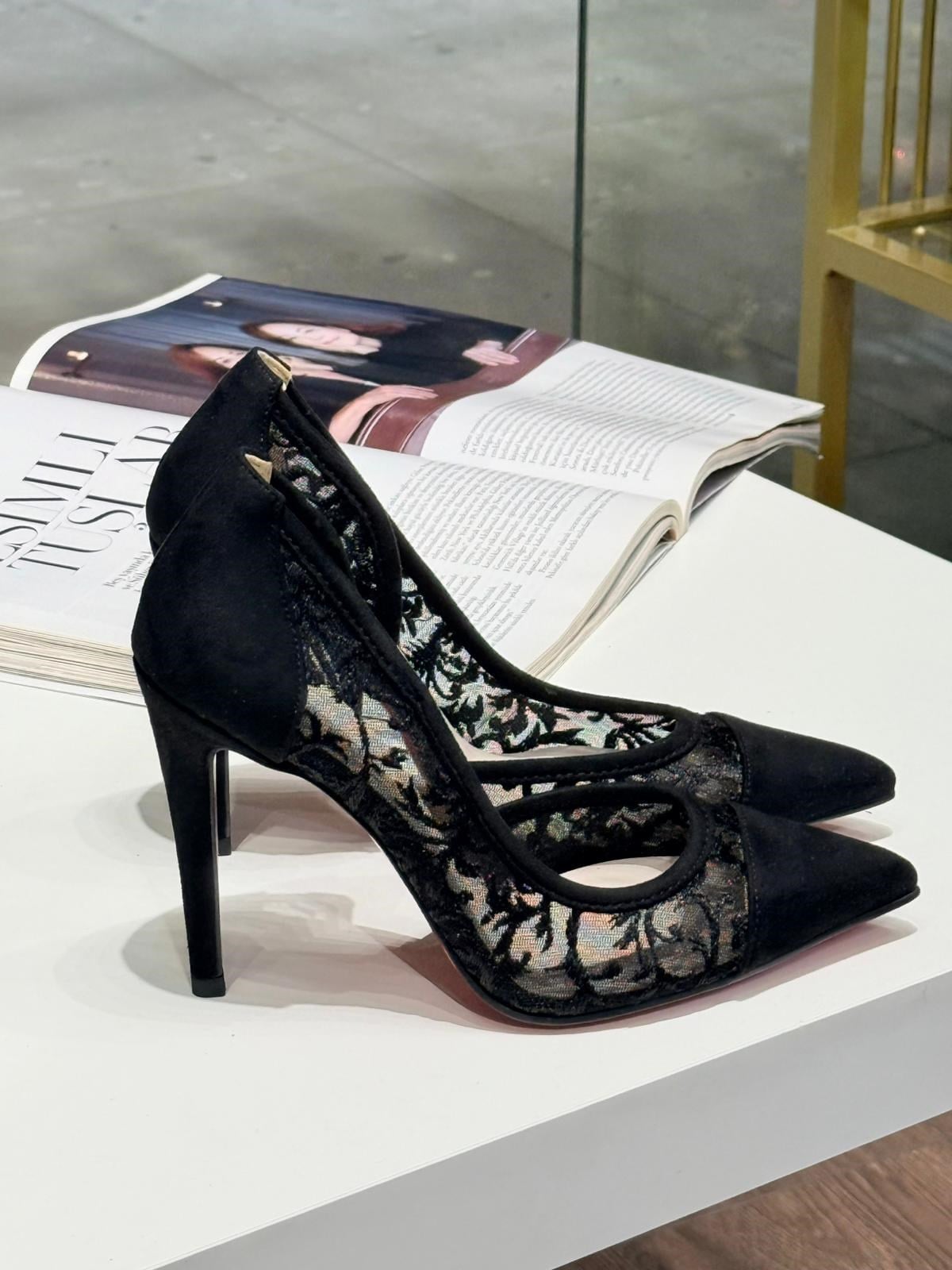 Leano Siyah Süet Dantel 10 cm Stiletto