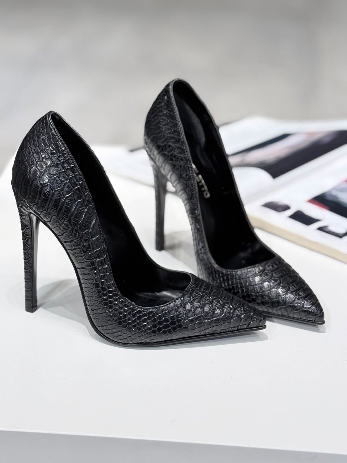 Zeon Kroko Siyah Mat Stiletto 12 cm