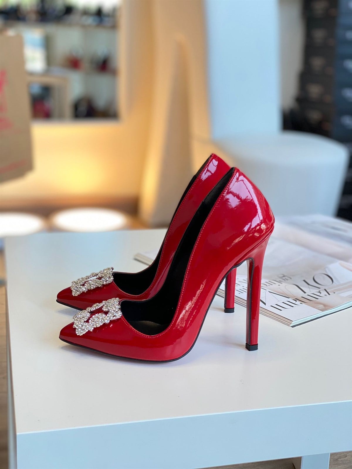Andre Kırmızı Rugan Taş Detay Stiletto  13 cm