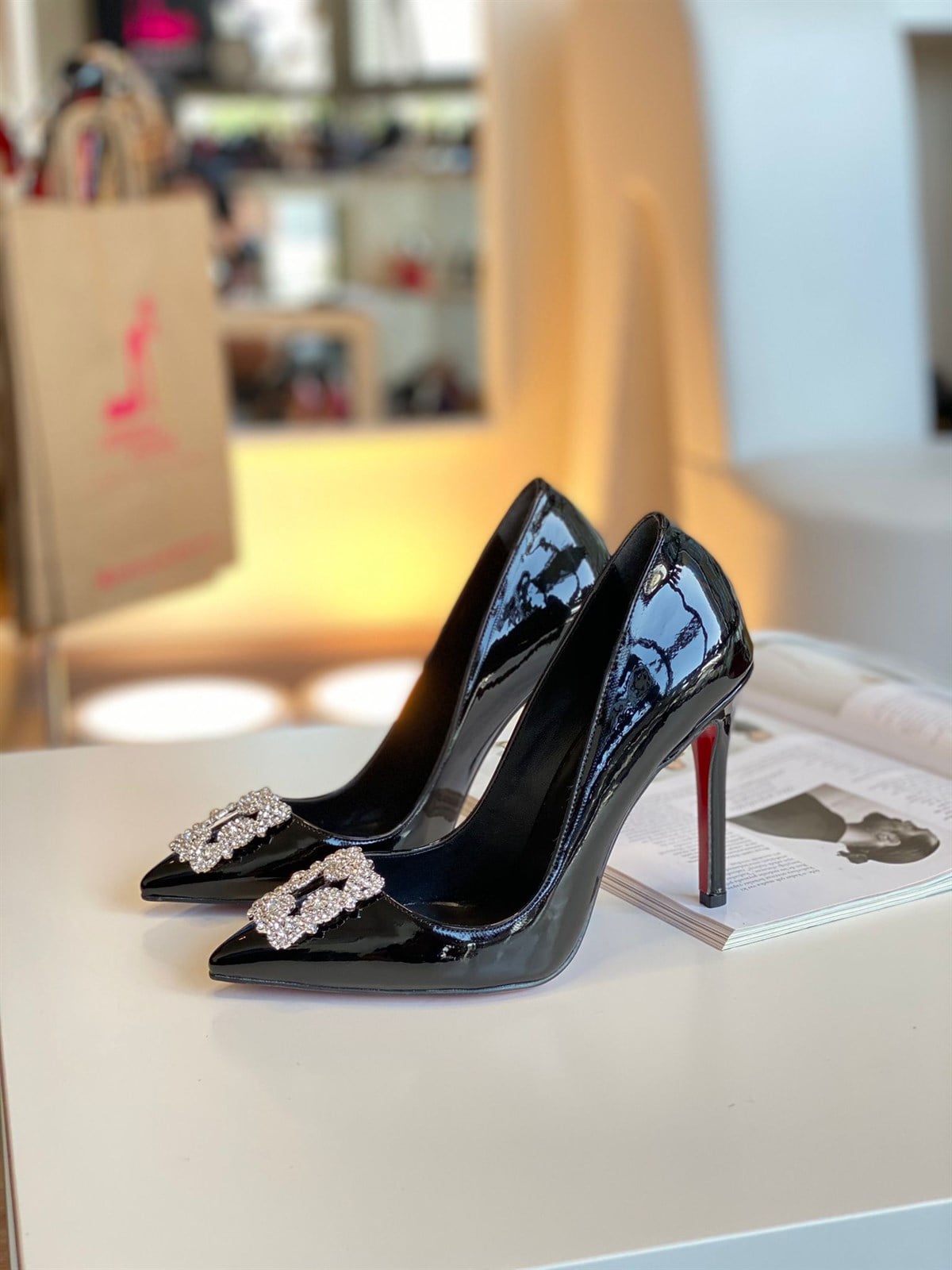 Claudia Siyah Rugan Taş Detay Stiletto 10 cm 