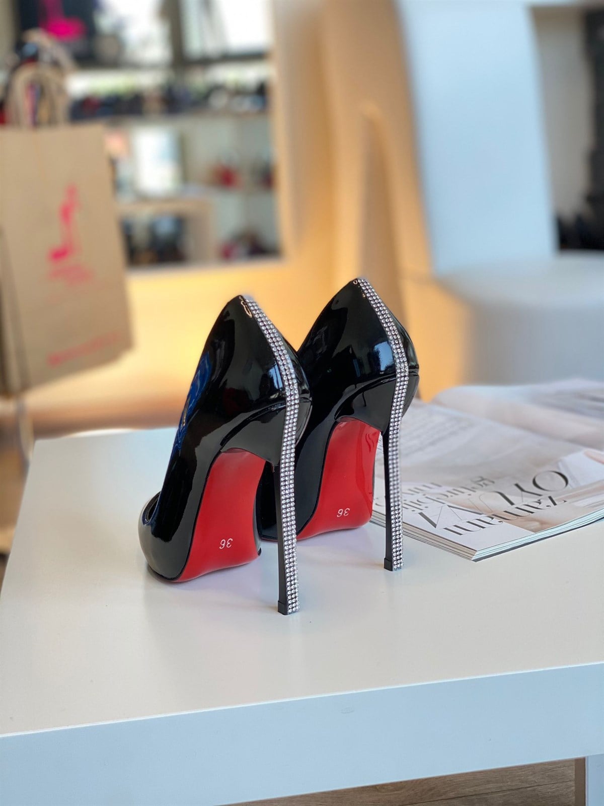 Corrine Siyah Rugan Casadei Taş Detay Stiletto 13 cm 