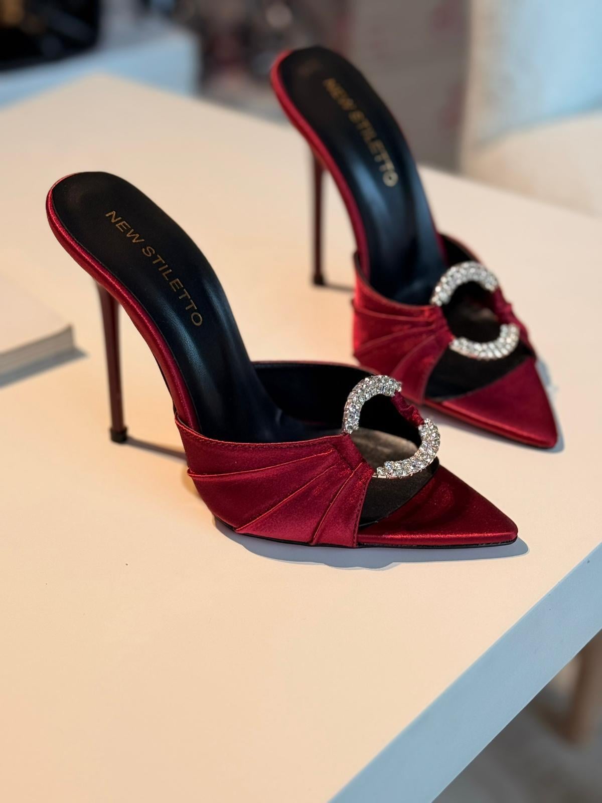 Crystal Bordo Saten 12 cm Terlik