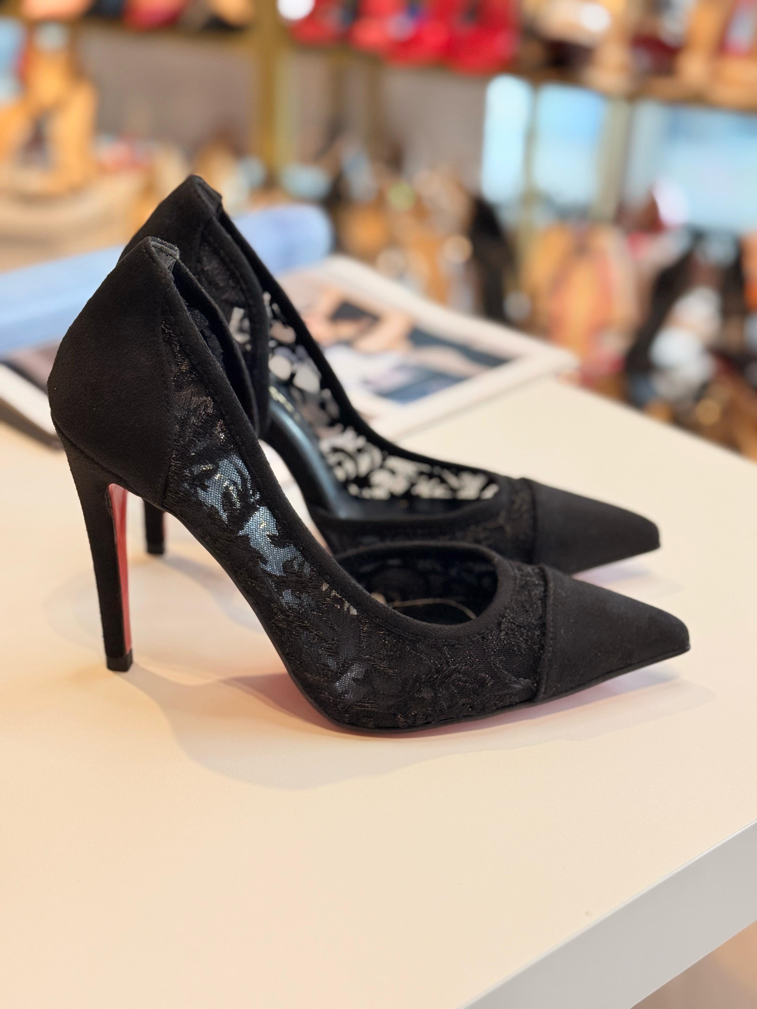 Gloria Siyah Süet Dantel 10 cm Stiletto 