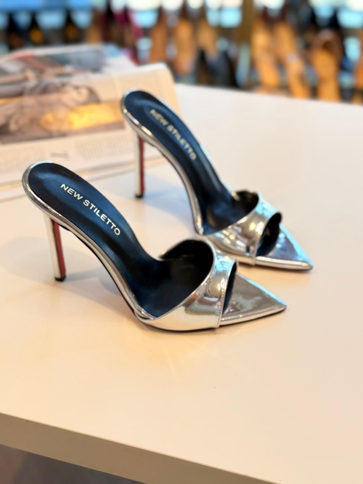 Jane Gümüş Rugan 10 cm Terlik 