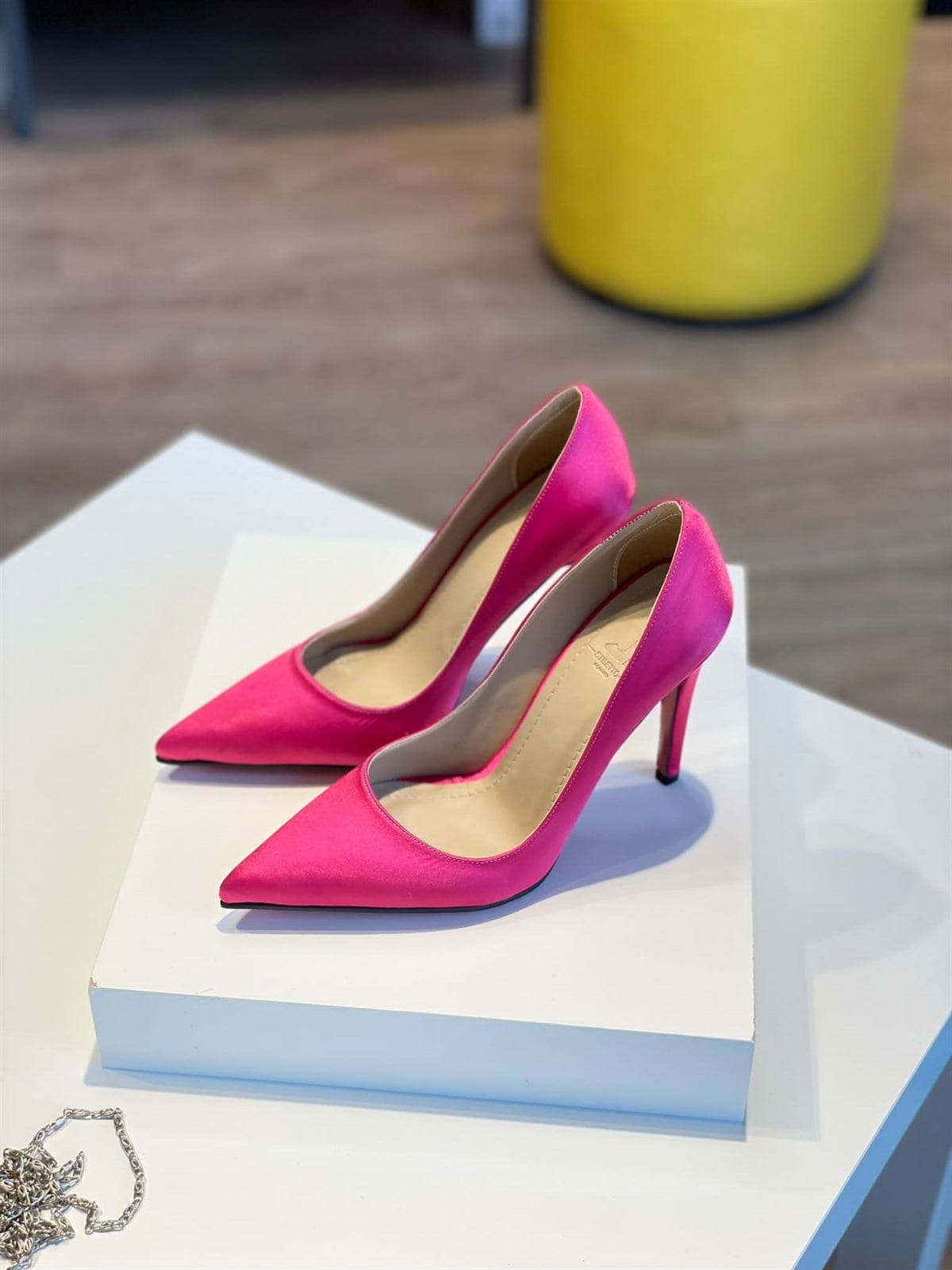 Julue Fuşya Saten 10 cm Stiletto 