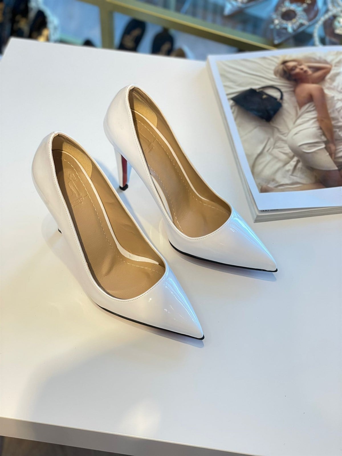 Lena Beyaz Rugan 10 cm Stiletto 