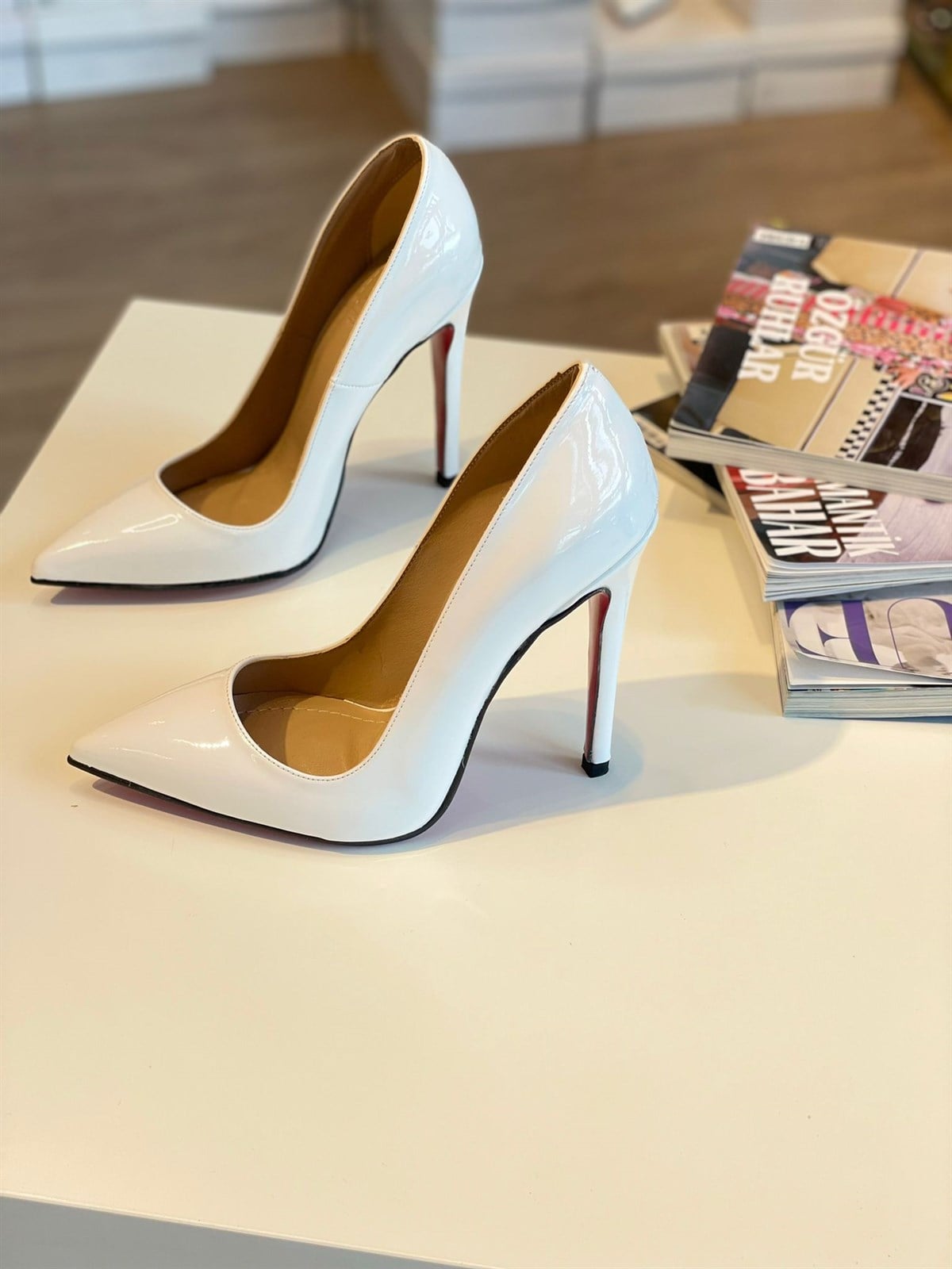 Lena Beyaz Rugan 12 cm Stiletto 