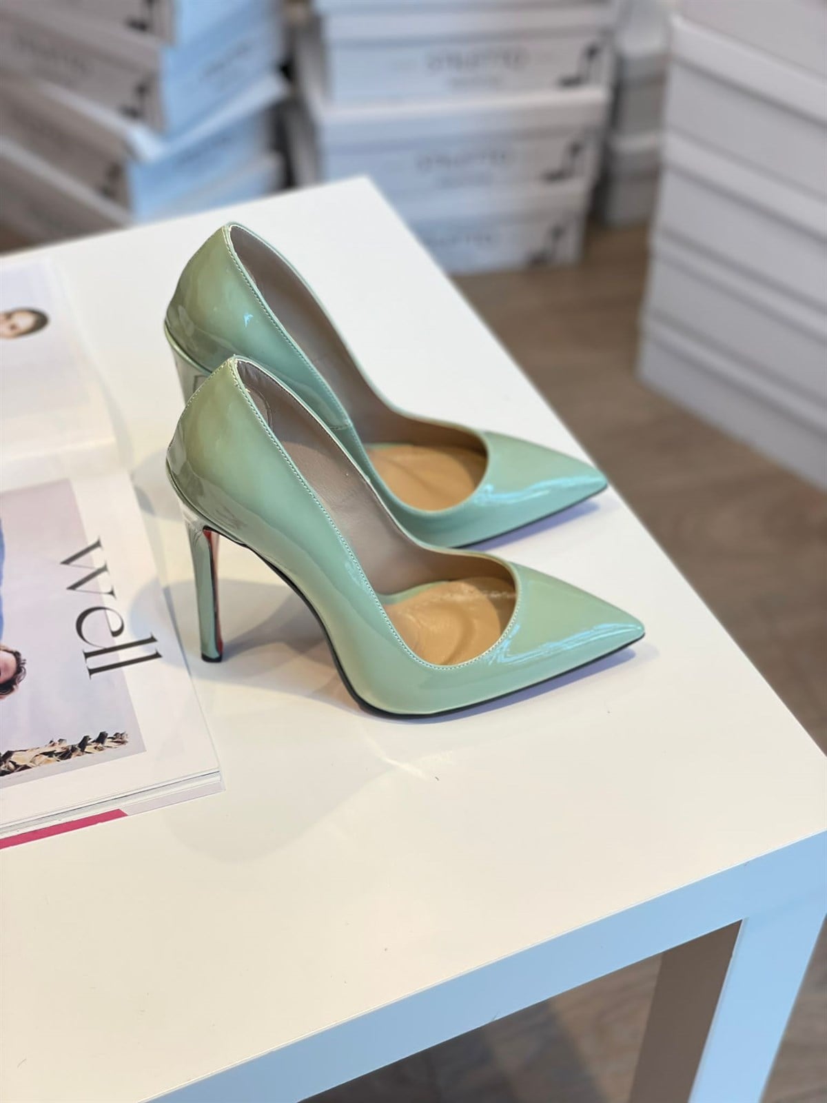 Lena Mint Yeşili Rugan  13 cm Stiletto 