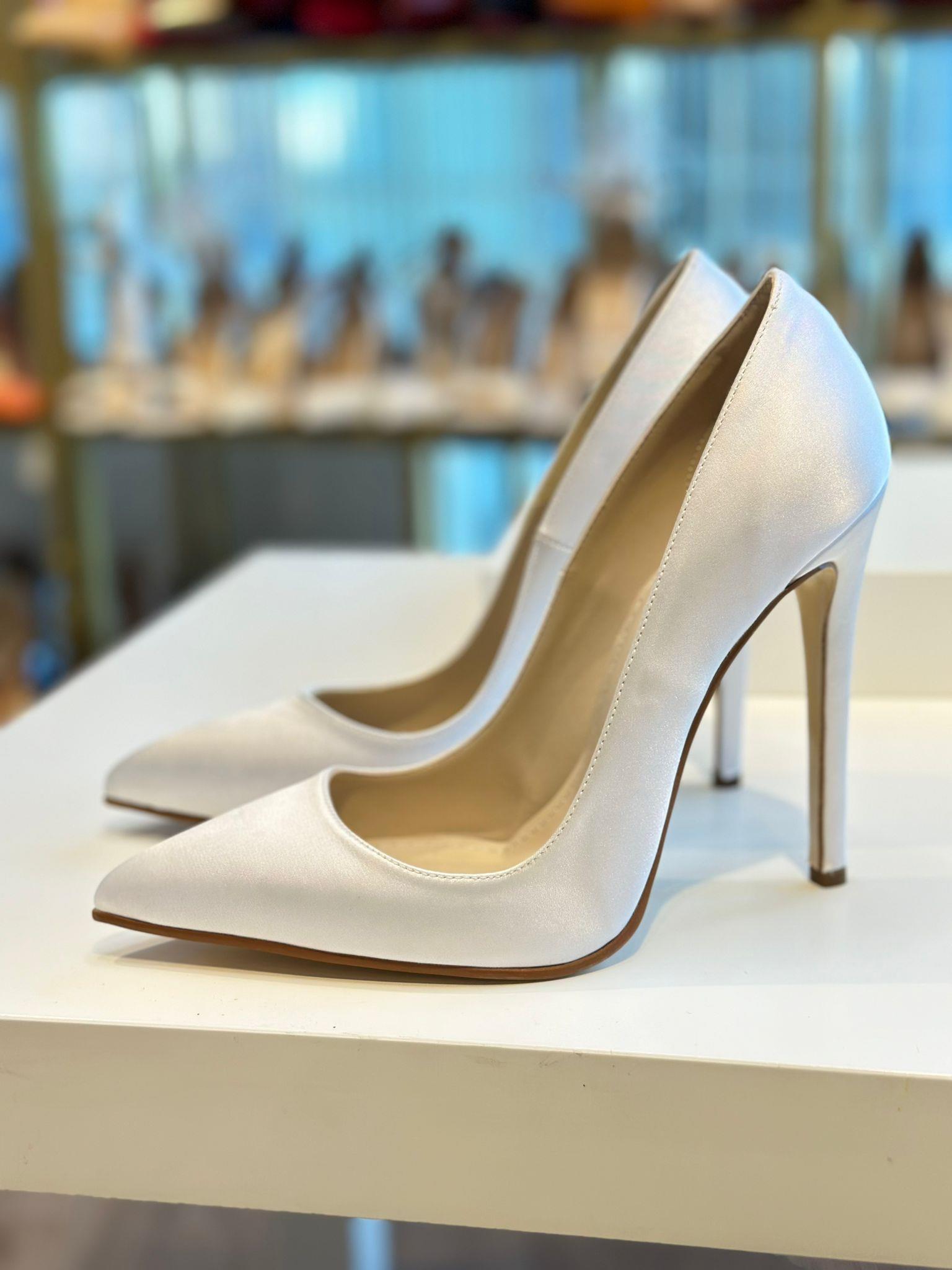 Mellie Beyaz Saten 12 cm Stiletto 