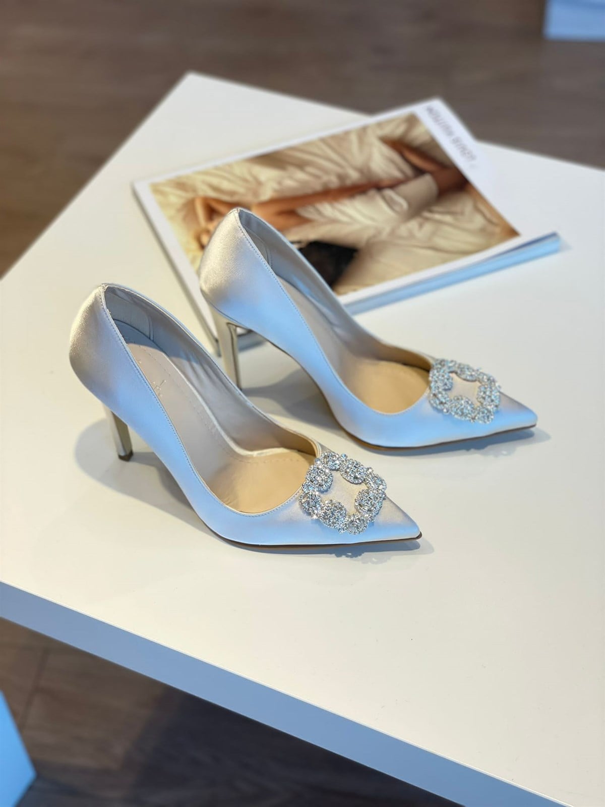Mellie Ten Saten Taş Detay 10 cm Stiletto 