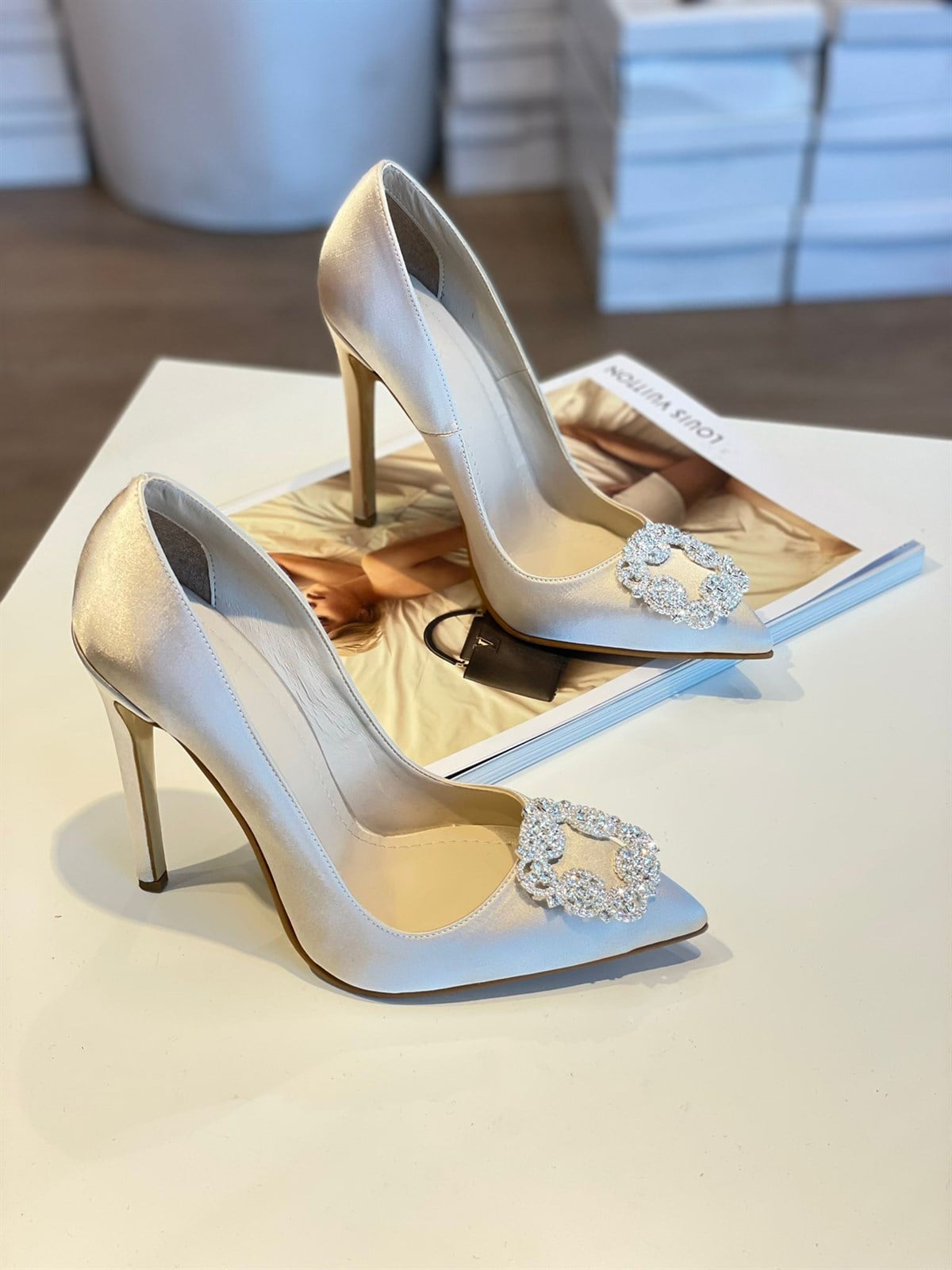 Mellie Ten Saten Taş Detay 12 cm Stiletto 